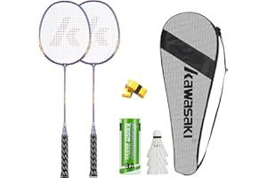 A1 TAAN Kawasaki Badminton Racket Set of 2, Lightweight Professional Rackets with 3 Shuttlecock, 2 Overgrips and 1 Bag, Graphite Shaft Alloy Frame Badminton Sets for Sports and Entertainment (Purple)