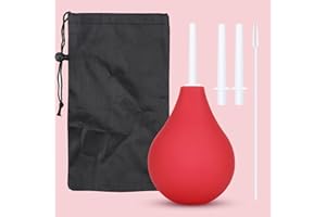 FLAREMORE Enema Douche Bulb Kit 225ml, Reusable Anal Douche Kit, Boilable Vaginal Wash Tool, Easy to Use and Clean, Colon Cleansing Bottle for Women Men with 3 Nozzles,1 Cleaning Brush and Storage Bag-(Red)
