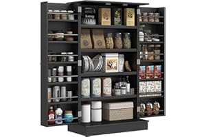HOMCOM Armario de Cocina Armario Despensa Cocina con 2 Puertas y 16 Estantes Alacena Moderna con Estantes Ajustables para Comedor Salón 60x30x104 cm Negro