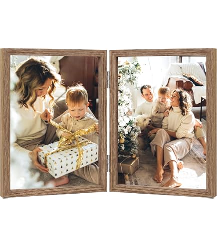 2er Set Holz Bilderrahmen 13x18 Cm – Mit Walnusssockel & Acrylglas, Horizontal & Vertikal