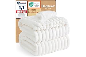 BEDSURE Przytulny koc polarowy – miękki, ciepły, gruby, sztruksowy, przytulny koc na sofę XXL, przytulny koc na sofę, duży, wełniany biały, 240 x 220 cm