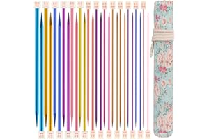 Coopay Agujas de Tejer de Punto Unico Rectas Para Niños y Adultos Principiantes, Agujas de Lana de Acero Inoxidable (2 mm)-15(10mm), 35 cm, Con Bolsa en Rollo de Flores Frescas