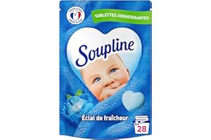 SOUPLINE - Tablettes Adoucissantes Cœurs Éclat de Fraîcheur - 89 % d'Ingrédients d'Origine Naturelle - Testées Dermatologiquement - 28 Tablettes = 28 Lavages