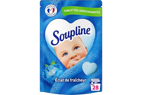 SOUPLINE Mjukgörande tabletter hjärta friskhet sken, 89 % ingredienser av naturligt ursprung, dermatologiskt testade, sköljmedel linne, 28 tabletter = 28 tvättar