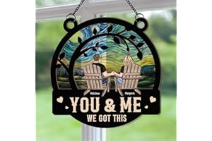 FNAEKIER Macorner Personalized Window Hanging Sun Catcher Couple Light Catcher, You & Me We Got This, Anni-versary Housewarming Couples Present, For Her & Him