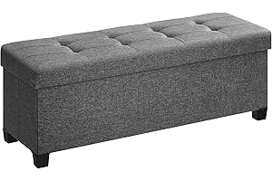 SONGMICS Storage Ottoman Bench, Foldable Ottoman Foot Rest with Legs, 38 x 110 x 40 cm, End of Bed Bench, Storage Chest, Load up to 660 lb, for Living Room, Bedroom, Entryway, Dark Grey LSF018G51