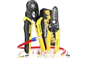 DxCRIMP Szczypce do tulejek kablowych, zestaw szczypiec zaciskowych sześciokątnych ze szczypcami do ściągania izolacji, samoregulujące szczypce zaciskowe [0,25 – 6 mm²] do izolowanych, jednolitych