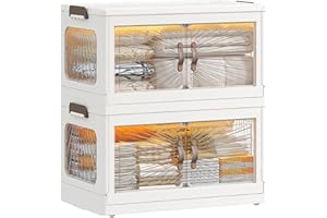 EnHomee Storage Boxes with Lids, 80L 2-Tier Stackable Storage Boxes Large Plastic Storage Drawers with Wheels, Bathroom Storage Drawers, Kitchen Storage & Organisation, Clothes Storage for Bedroom