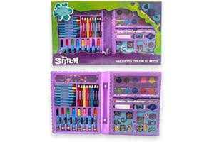 FANCY S.A. EOOD Fancy Valigetta 52 Colori Varie Fantasie Pennarelli Matite Acquarelli Scuola Disegno Idea Regalo Bambini Il Tuo Cartone Animato Preferito (Stitch)