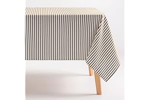 GAMUSI Tovaglia antimacchia rettangolare tessuto cotone impermeabile a righe tortora, 160 x 100 cm