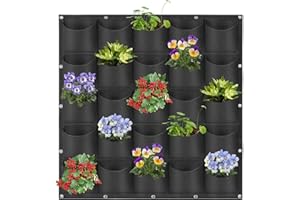 WHATWEARS Hanging Planter Bags, 25 Pockets Hanging Vertical Wall Mounted Planter Planting Grow Bag, Gardening Vertical Greening Flower Container Plant Pouch Storage Bags(1m×1m, Black)