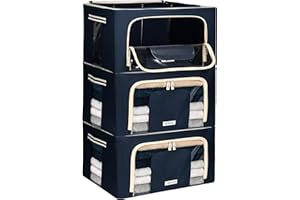 4CONVY Sac de Rangement Vêtements avec Fermeture Éclair - [2024 MATÉRIAU AMÉLIORÉ] Housse de Rangement pour Couette, Draps - Stable – Boîtes de Rangement Vêtements Empilables - 3x24L