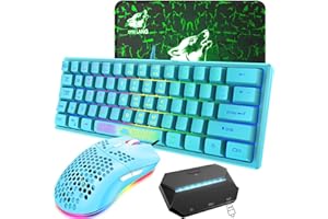 ZIYOU LANG Tastiera da gioco 60% con layout UK Set di mouse per tastiera portatile cablata 62 tasti con 7 LED RGB retroilluminati +Mouse da gioco ultraleggero 6400 DPI +Tappetino per mouse + Controller di gioco