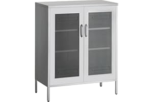 HOMSTEEL Metal Storage Cabinet, Buffet Sideboard Cabinet with Mesh Doors, Liquor Cabinet with Adjustable Shelves for Kitchen, Living Room, Home Office, Silvery white