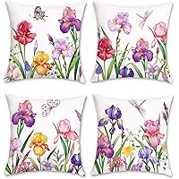 Bonhause Juego de 4 Funda de Cojín Flor 45 x 45 cm Flores de Iris Narciso Terciopelo Suave Fundas de Almohada para Cojines De