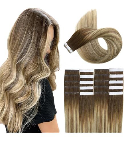 Hair2heart Tape Extensions Echthaar Gewellt – 40 Strähnen à 2.5g, 60 Cm, Farbe 8/03 Hellblond