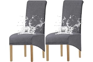 KELUINA Waterproof Chair Covers for Dining Chairs, Chair Covers XL High Back Dining Chair Covers, Stretch Removable Washable Seat Cover Chair Protector, for Home Banquet Wedding Hotel(Gray1, Set of 2)