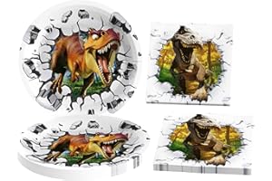 Tbsone Piatti e tovaglioli di Dinosauro per 32 Ospiti, Forniture per Feste di Compleanno con Dinosauro Inclusi Piatti e tovaglioli da 23 cm con Motivo Dinosauro 3D