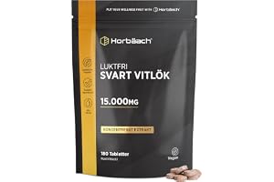 Svart Vitlök 15000mg | 180 Veganska Tabletter | Koncentrerat Vitlöksextrakt - Allium Sativum | Hög Dos | Luktfri & Smaklös