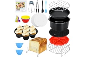JTOOYS 17 Stücke 8" Luftfritteusen-Zubehör, Zubehör für Airfryer Heißluftfritteuse mit 200 Blatt Backpapier, passend für 4.2L - 6.8L alle Marken Luftfritteuse