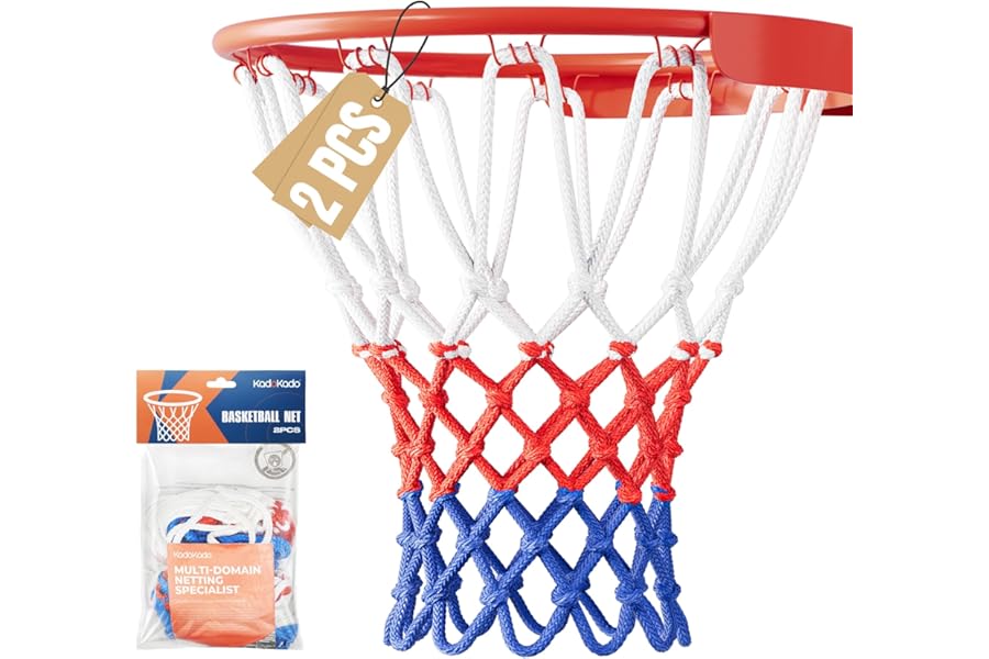 KadoKado 2PCS Basketball Net Replacement,12 Loops Heavy Duty Basketball Nets for for Kids & Family Use, All Weather Anti Whip Color Never Fade -2x60g/2x150g