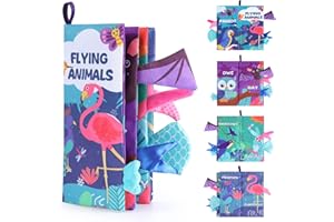 Eutionho Flying Animal Sensory Toys,8 Page Baby Books Soft Toys Tape on Pushchair/Car Seat/Crib Early Education Toy,Newborn Activity Sensory Toys for Baby,Baby Books 0-12 Months for Early Education