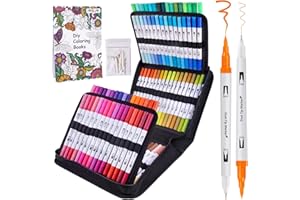 IVSUN Zestaw pisaków Dual Brush, flamastry, 100 kolorów, cienkopisy pędzelkowe do kaligrafii, dziennika ręcznego, kolorowanek, tuszu na bazie wody, pisaki z podwójnym włóknem do kaligrafii, mangi