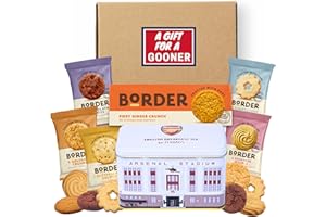 WINDMILL GIFTS Football Fan Gifts For Arsenal Fans Hamper Bundle With Arsenal Gifts Merchandise Highbury Stadium Officially Licensed Tea Tin, Border Biscuits Ginger and x5 Borders Biscuits Mini Packs