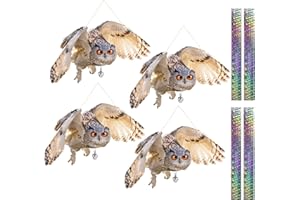 KUNGFU MALL Dissuasori per Piccioni, Picchi Dissuasore per Uccelli, 4 Pezzi Piatto Finto Gufo Scaccia Piccioni, Spaventa Piccioni con Nastro Riflettente, Piccioni Dissuasori Balcone Lontano Piscina Giardino Patio