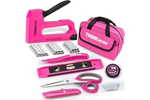 THINKWORK 8pcs Light Duty Staple Gun Kit, Pink Staple Guns/Home Use with 2100pcs JT21 Staples and Staple Remover, Upholstery Staple Gun for Wood, Crafts, Cable, Fabric, Repair, DIY Tool Set for Women