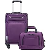 COOLIFE Soft Cabin Suitcase Trolley 58 cm and 1 Large Shoulder Bag | TSA Soft Cabin Suitcase &amp; 4 Wheels Spinner, Ultralight 1