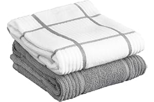 TEFAL T-Fal Textiles 2-Pack Parquet, Cotton, Gray, Solid/Check-2 Pack