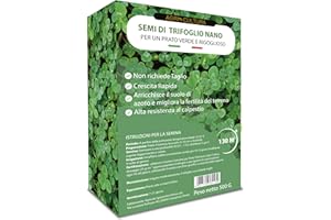 AGRI-CULTURA® | Semi Trifoglio Nano 130 m² | Prato Sempre Verde Senza Taglio | Fissa l' Azoto migliorando la struttura del terreno | Alta Resistenza al Freddo | Ideale Sole e Ombra.