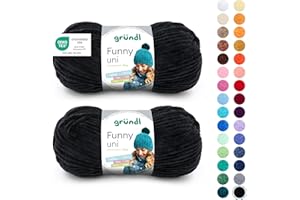 Gründl Wolle Funny uni - weiche Chenille Wolle zum Häkeln - Kuschelig und hautfreundlich - 100% Polyester - 2 Knäuel 100 g / 120 m - Nadelstärke 5-6, Schwarz