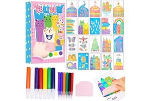 GIUGIO Lot de 35 pièces d'art à gratter arc-en-ciel pour enfants, 20 images à gratter pour enfants, avec 7 couleurs, 6 crayons aquarelle avec 1 pochoir, kit de papier à gratter pour garçons et filles pour