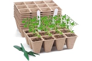 GAKUMXL 120 Cells Seed Starter Trays,10 Pack Biodegradable Seedling Pots,Seed Starter Tray Kit for Gardens Fruit Vegetable and Greenhouse,with 20 Plant Labels and Transplanting Digging Tools