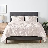 Amazon Basics - 3 unità  Set piumino da letto, con bordi arricciati, 150 x 200 cm, Panna, Squadrature
