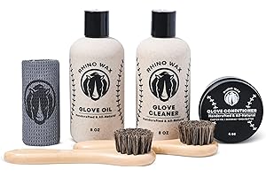 Rhino Wax - Baseball Glove Complete Maintenance Kit - Includes: Baseball Glove Cleaner (8 oz) Baseball Glove Oil (8 oz), Baseball Glove Conditioner (4 oz), 2 Brushes + Microfiber Cloth - Made in USA