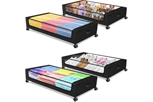 LIFOCI Rangement Sous Lit, Lot de 4 Grande Capacité Tissu non Tissé Bac Rangement Sous Lit Roulette Sac de Rangement Sous Lit pour Édredons, Oreillers, Couvertures, Vêtements, Livre