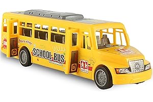 MyrkalaToy Mini Yellow School Bus Toy - Double door, Inertia Driven School Bus Toy for Boys Realistic Vintage Model B-us for Interactive Play and Transport Plastic S-chool B-us