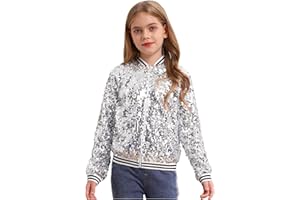 Freebily Kinder Jungen Mädchen Glänzende Pailletten Jacke Glitzer Bomberjacke Mit Reißverschluss Party Tanz Top Sport Freizeitjacke Streetdance Hip Hop Jacke