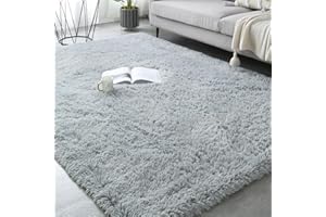 Gsogcax Rugs Living Room 160x200cm, Smoky Grey Fluffy Area Rugs for Bedroom, Shaggy Anti-Skid Super Soft Extra Large Rugs Indoor Modern Home Decor Floor Carpet