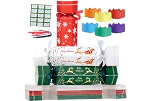 TSKDKIT 30 Pack Christmas Crackers – Make Your Own Christmas Crackers with Paper Hats, Riddle Cards & Ribbon, DIY Candy Boxes and Reusable Gift Box for Family Party Favours & Table Decoration - No Snap