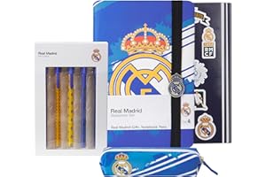 Real Madrid Libreta con Estuche Boligrafos Bonitos Pegatinas Kawaii Set Papeleria Material Escolar Regalos Futbol Niños y Adultos