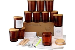 MILIVIXAY 12 Pack 12 OZ Amber Glass Candle Jars with Lids and Candle Making Kits - Bulk Empty Candle Jars for Making Candles - Spice, Powder Containers.