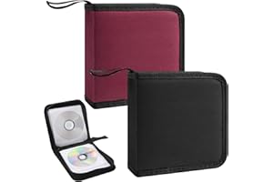 UOCAI 2 Pièces Pochette Range CD Pochette CD Rangements pour CD et DVD pour 40 CD, DVD Organisateur pour Voiture et Maison, Gain de Place pour Le Bureau, Le Salon et La Maison, Rouge et Noir