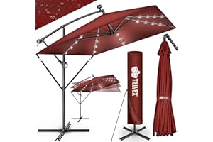 tillvex® Parasol déporté Rectangulaire Ø 330 cm + Housse de Protection & contre le vent | Parasol à manivelle carré avec support | Parasol de jardin Extérieur Anti-UV en aluminium