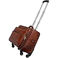 HYATT Leather Accessories 46 Liters Tan Leather Laptop Suitcase Bag 4 Wheels 55 Cm