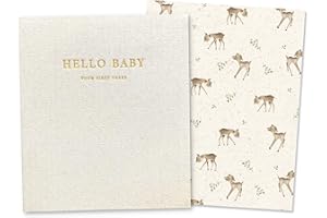 Peachly Unisex Baby Memory Book | Minimalist First Year Baby Book Keepsake for Milestones | Baby Scrapbook for Boy or Girl | Natural Linen - Forest