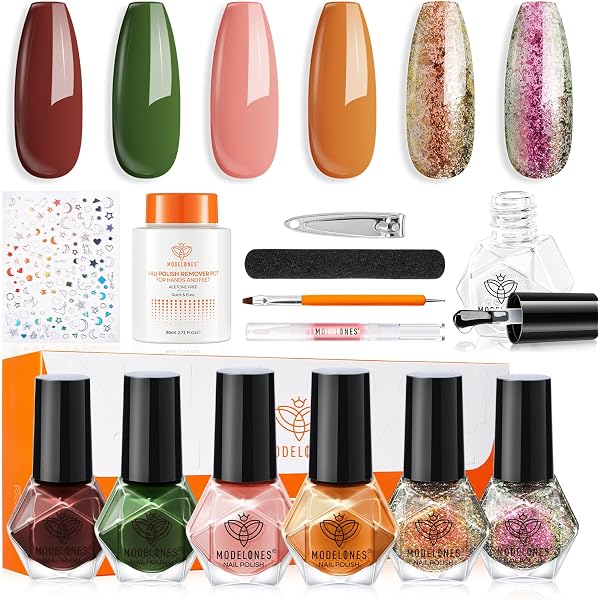 MODELONES Nagellack Set 6 Farben – Schnell Trocknend, Ohne UV Lampe, Langlebig